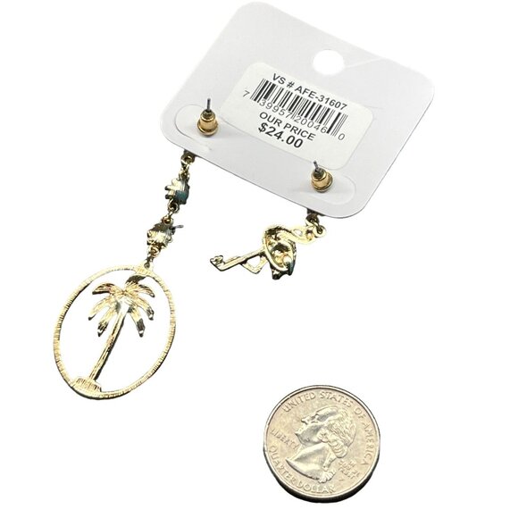 Charming Charlie MSRP 24Flamingo & Palm Tree Dangle Earrings With Crystal Accent - Picture 7 of 8